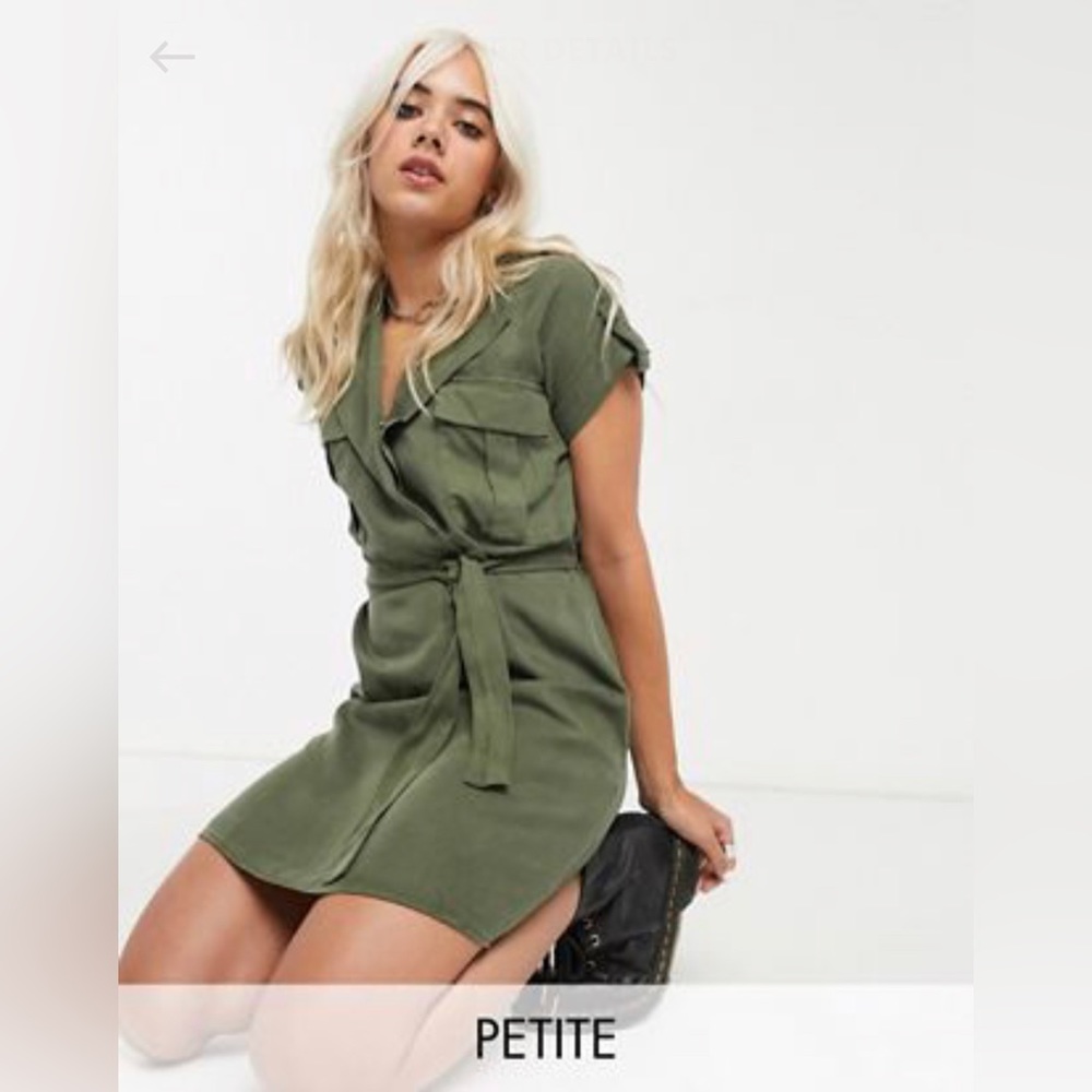 Noisy May Petite mini shirt dress in Khaki Size Medium